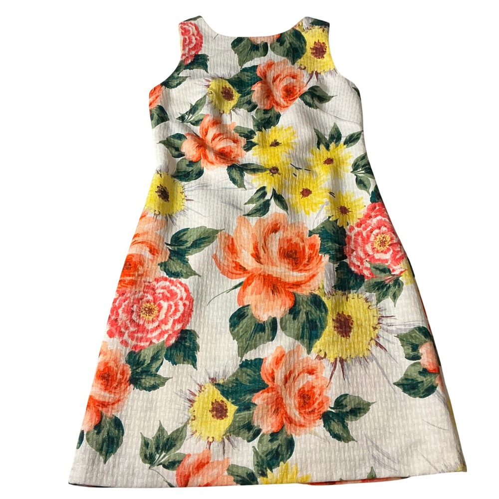 Eliza J Floral Sleeveless Shift Dress Orange Yellow Rose Jacquard Size 4